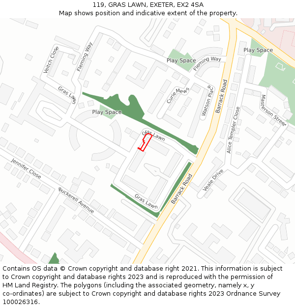 119, GRAS LAWN, EXETER, EX2 4SA: Location map and indicative extent of plot