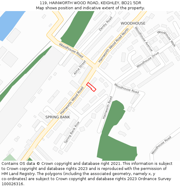 119, HAINWORTH WOOD ROAD, KEIGHLEY, BD21 5DR: Location map and indicative extent of plot
