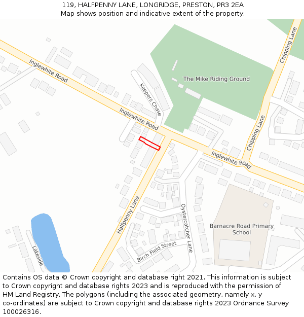 119, HALFPENNY LANE, LONGRIDGE, PRESTON, PR3 2EA: Location map and indicative extent of plot