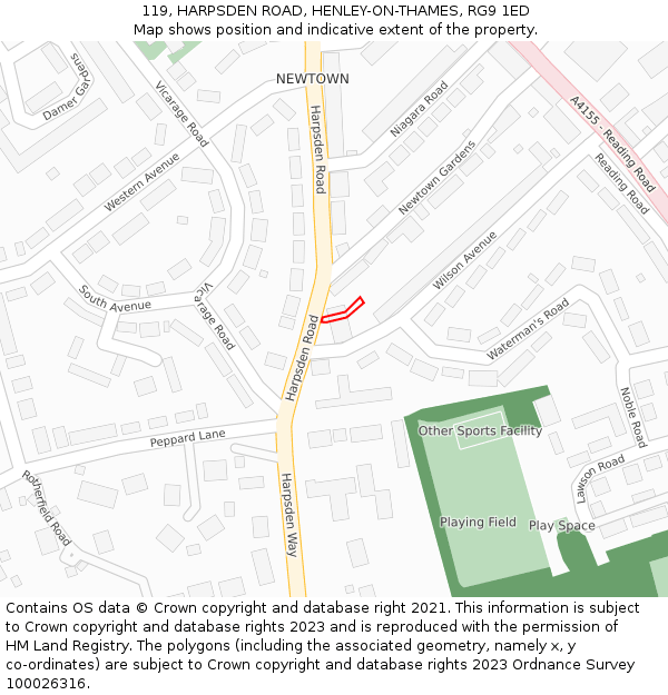 119, HARPSDEN ROAD, HENLEY-ON-THAMES, RG9 1ED: Location map and indicative extent of plot