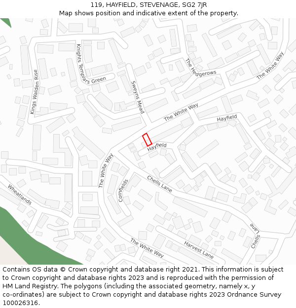 119, HAYFIELD, STEVENAGE, SG2 7JR: Location map and indicative extent of plot