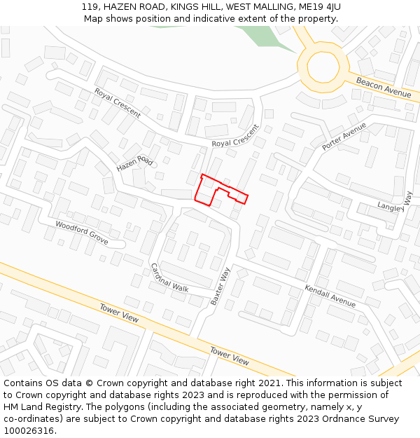 119, HAZEN ROAD, KINGS HILL, WEST MALLING, ME19 4JU: Location map and indicative extent of plot