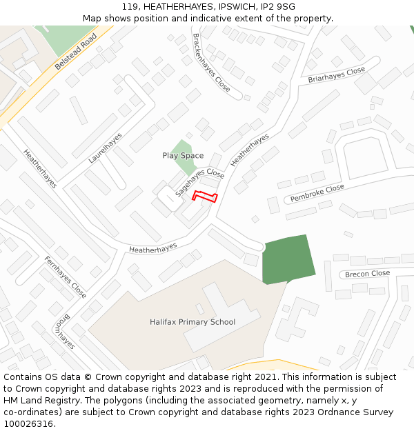119, HEATHERHAYES, IPSWICH, IP2 9SG: Location map and indicative extent of plot