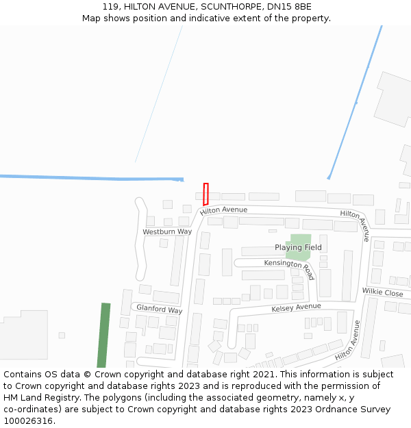 119, HILTON AVENUE, SCUNTHORPE, DN15 8BE: Location map and indicative extent of plot