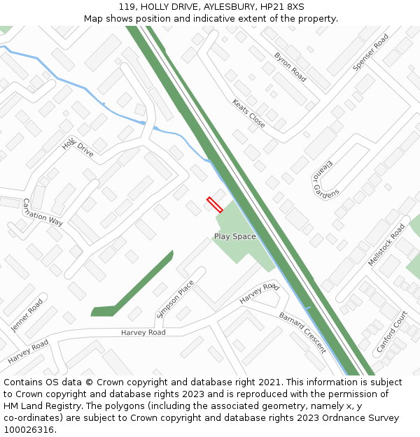 119, HOLLY DRIVE, AYLESBURY, HP21 8XS: Location map and indicative extent of plot