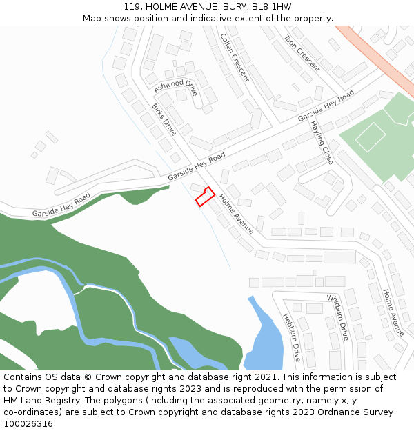 119, HOLME AVENUE, BURY, BL8 1HW: Location map and indicative extent of plot