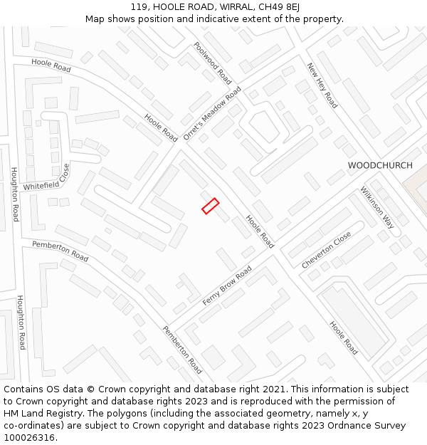 119, HOOLE ROAD, WIRRAL, CH49 8EJ: Location map and indicative extent of plot