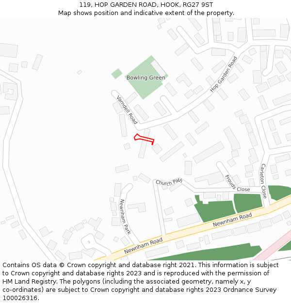 119, HOP GARDEN ROAD, HOOK, RG27 9ST: Location map and indicative extent of plot