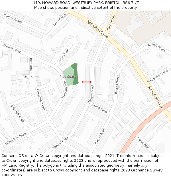 119, HOWARD ROAD, WESTBURY PARK, BRISTOL, BS6 7UZ: Location map and indicative extent of plot