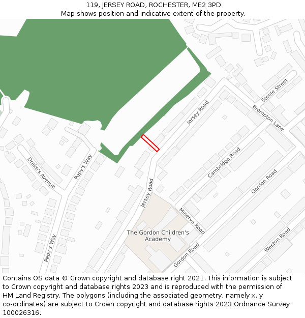 119, JERSEY ROAD, ROCHESTER, ME2 3PD: Location map and indicative extent of plot