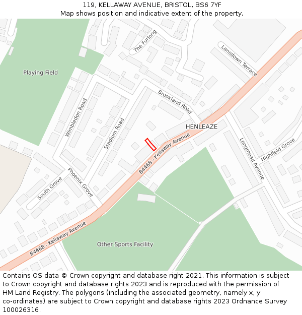 119, KELLAWAY AVENUE, BRISTOL, BS6 7YF: Location map and indicative extent of plot