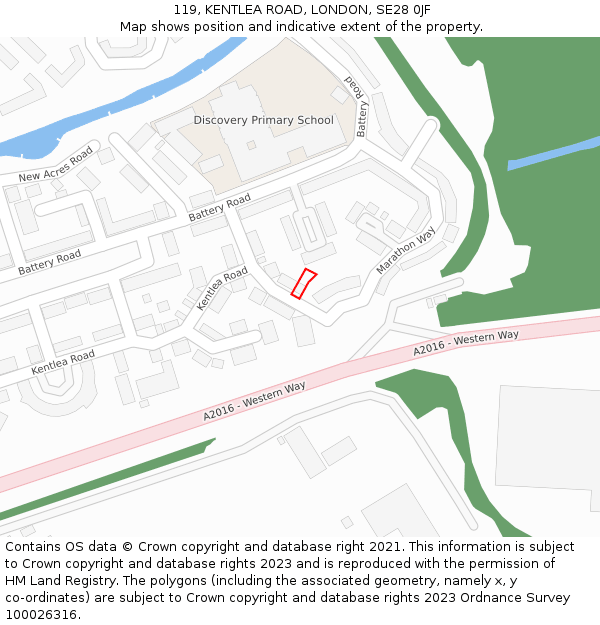 119, KENTLEA ROAD, LONDON, SE28 0JF: Location map and indicative extent of plot