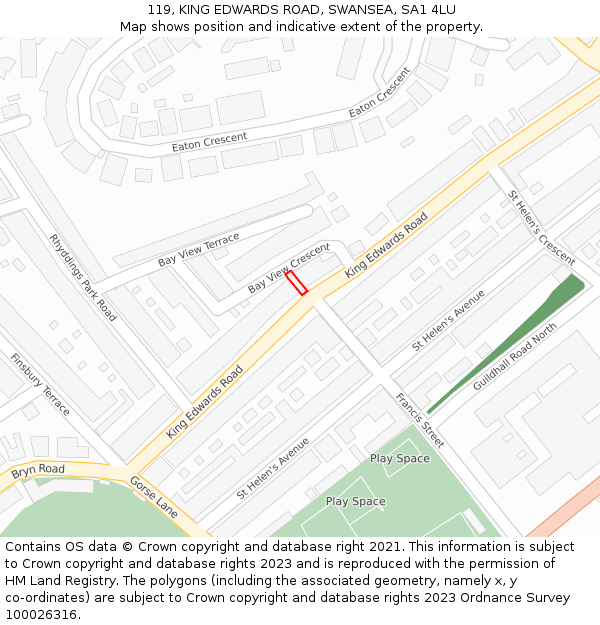 119, KING EDWARDS ROAD, SWANSEA, SA1 4LU: Location map and indicative extent of plot