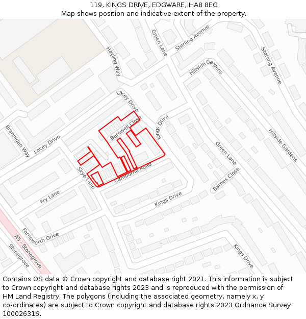 119, KINGS DRIVE, EDGWARE, HA8 8EG: Location map and indicative extent of plot