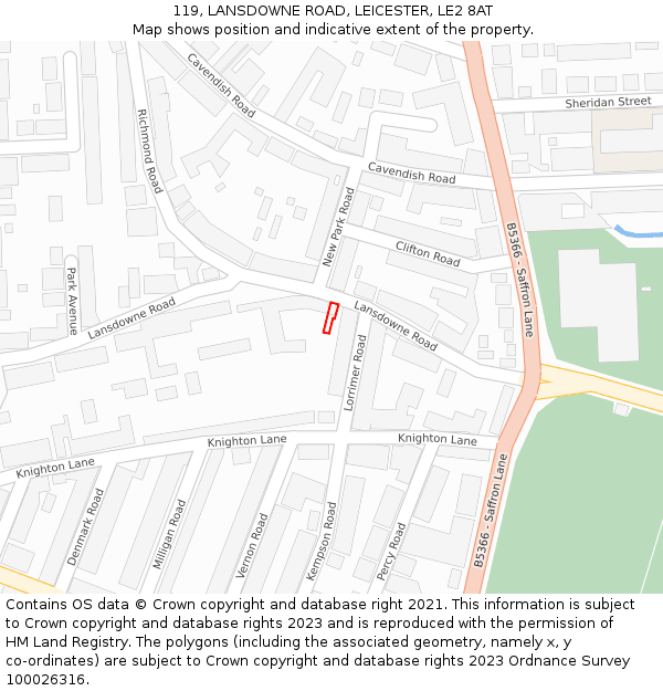 119, LANSDOWNE ROAD, LEICESTER, LE2 8AT: Location map and indicative extent of plot