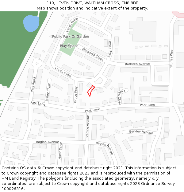 119, LEVEN DRIVE, WALTHAM CROSS, EN8 8BB: Location map and indicative extent of plot