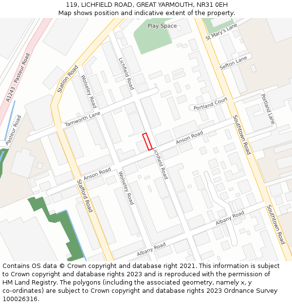 119, LICHFIELD ROAD, GREAT YARMOUTH, NR31 0EH: Location map and indicative extent of plot