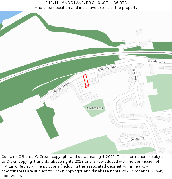 119, LILLANDS LANE, BRIGHOUSE, HD6 3BR: Location map and indicative extent of plot