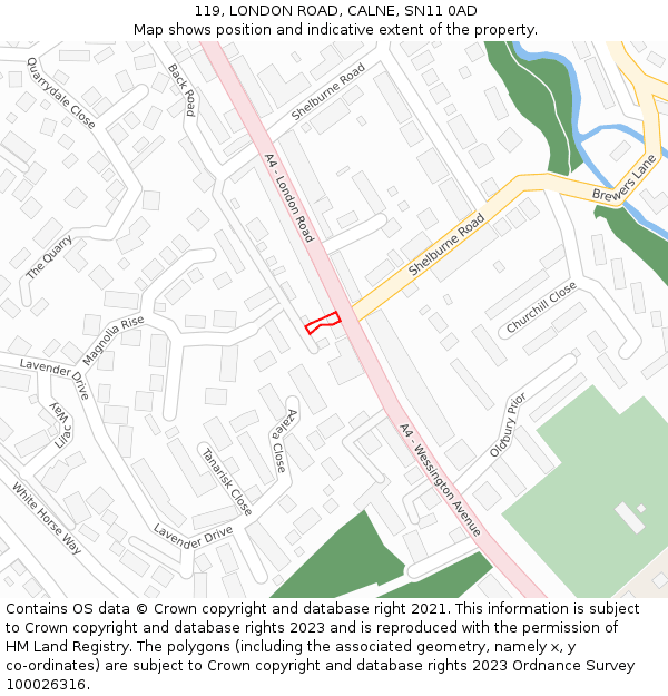 119, LONDON ROAD, CALNE, SN11 0AD: Location map and indicative extent of plot