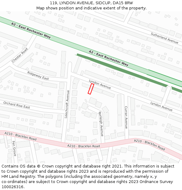 119, LYNDON AVENUE, SIDCUP, DA15 8RW: Location map and indicative extent of plot
