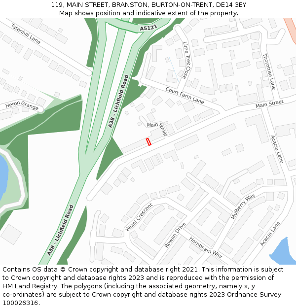 119, MAIN STREET, BRANSTON, BURTON-ON-TRENT, DE14 3EY: Location map and indicative extent of plot