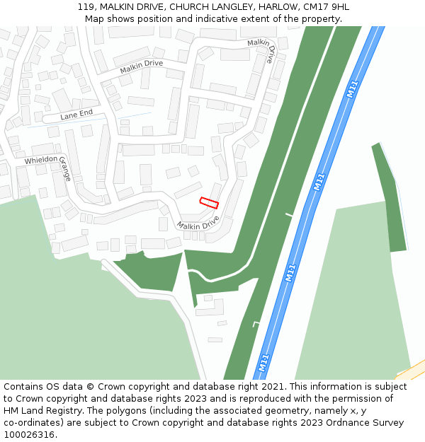 119, MALKIN DRIVE, CHURCH LANGLEY, HARLOW, CM17 9HL: Location map and indicative extent of plot