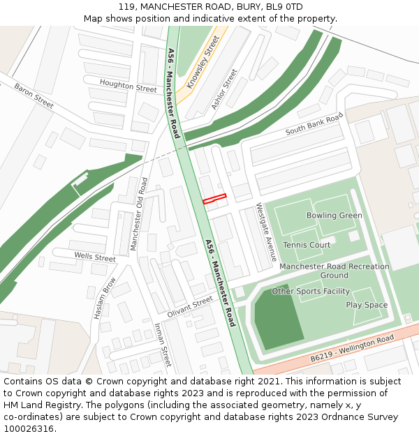 119, MANCHESTER ROAD, BURY, BL9 0TD: Location map and indicative extent of plot