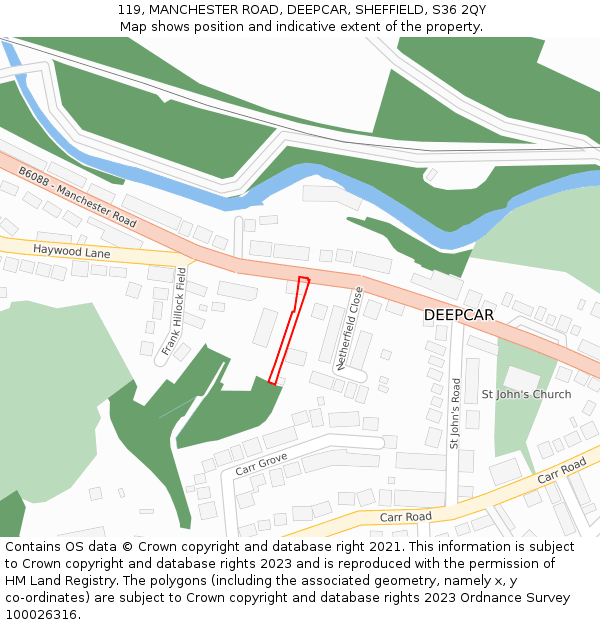 119, MANCHESTER ROAD, DEEPCAR, SHEFFIELD, S36 2QY: Location map and indicative extent of plot