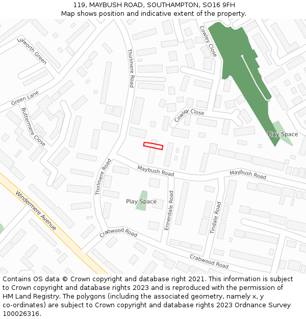119, MAYBUSH ROAD, SOUTHAMPTON, SO16 9FH: Location map and indicative extent of plot