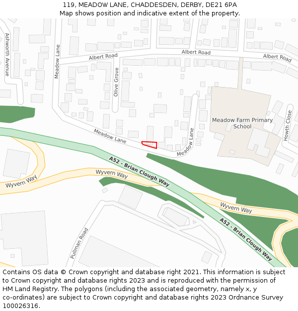 119, MEADOW LANE, CHADDESDEN, DERBY, DE21 6PA: Location map and indicative extent of plot