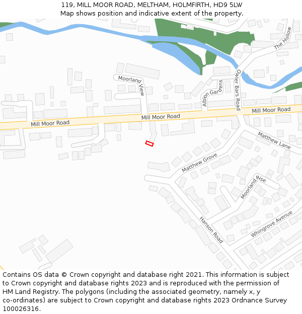 119, MILL MOOR ROAD, MELTHAM, HOLMFIRTH, HD9 5LW: Location map and indicative extent of plot