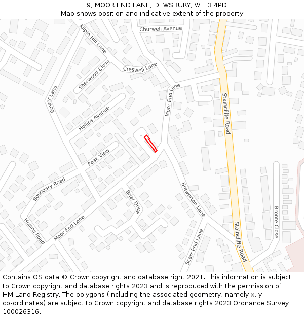 119, MOOR END LANE, DEWSBURY, WF13 4PD: Location map and indicative extent of plot