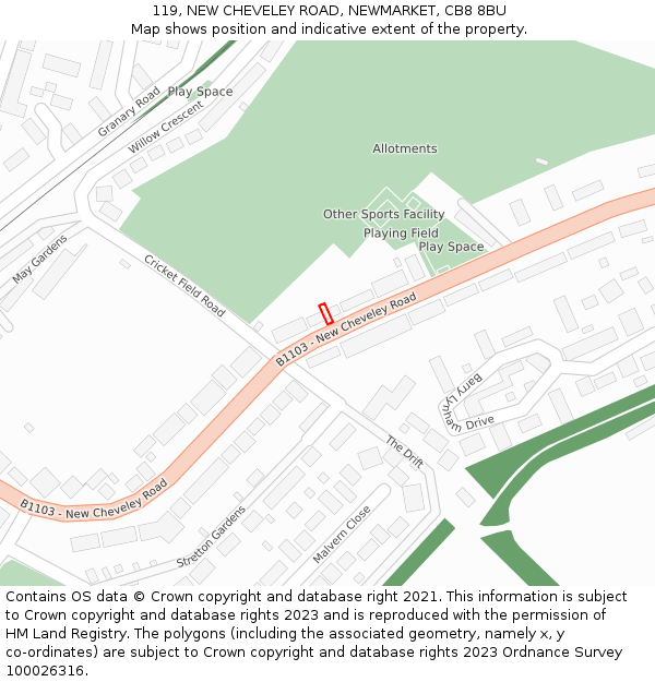 119, NEW CHEVELEY ROAD, NEWMARKET, CB8 8BU: Location map and indicative extent of plot