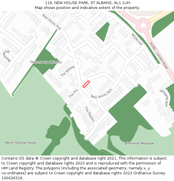 119, NEW HOUSE PARK, ST ALBANS, AL1 1UH: Location map and indicative extent of plot