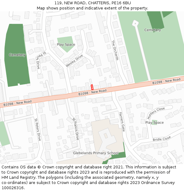 119, NEW ROAD, CHATTERIS, PE16 6BU: Location map and indicative extent of plot