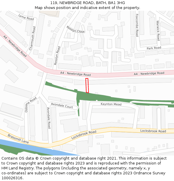 119, NEWBRIDGE ROAD, BATH, BA1 3HG: Location map and indicative extent of plot