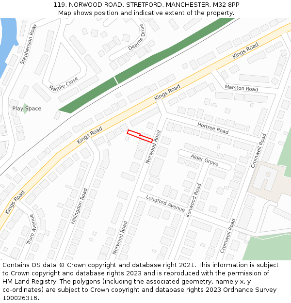119, NORWOOD ROAD, STRETFORD, MANCHESTER, M32 8PP: Location map and indicative extent of plot