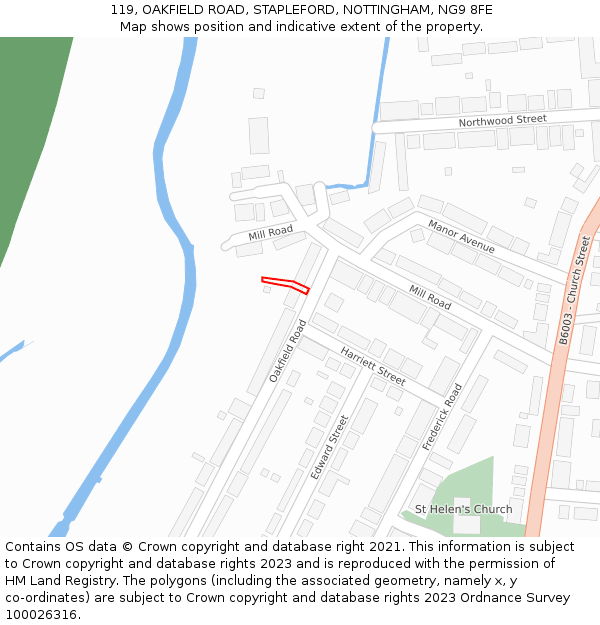 119, OAKFIELD ROAD, STAPLEFORD, NOTTINGHAM, NG9 8FE: Location map and indicative extent of plot