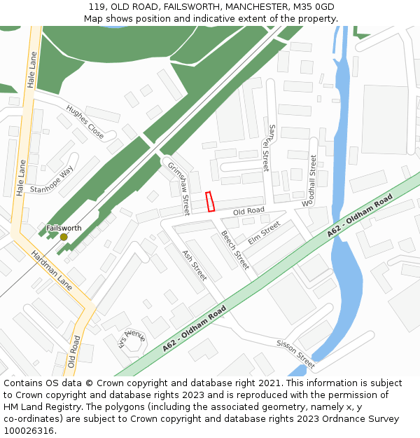 119, OLD ROAD, FAILSWORTH, MANCHESTER, M35 0GD: Location map and indicative extent of plot
