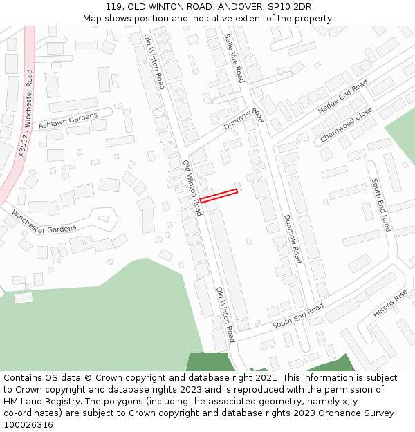 119, OLD WINTON ROAD, ANDOVER, SP10 2DR: Location map and indicative extent of plot
