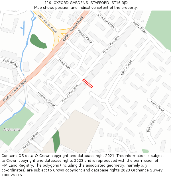 119, OXFORD GARDENS, STAFFORD, ST16 3JD: Location map and indicative extent of plot