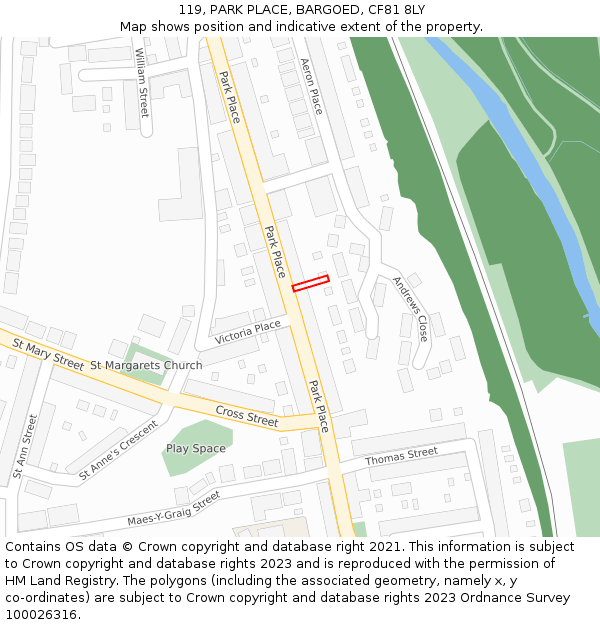 119, PARK PLACE, BARGOED, CF81 8LY: Location map and indicative extent of plot