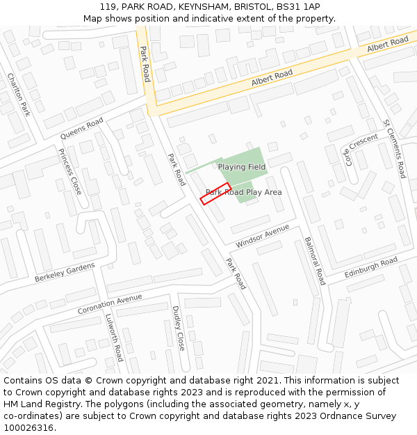 119, PARK ROAD, KEYNSHAM, BRISTOL, BS31 1AP: Location map and indicative extent of plot