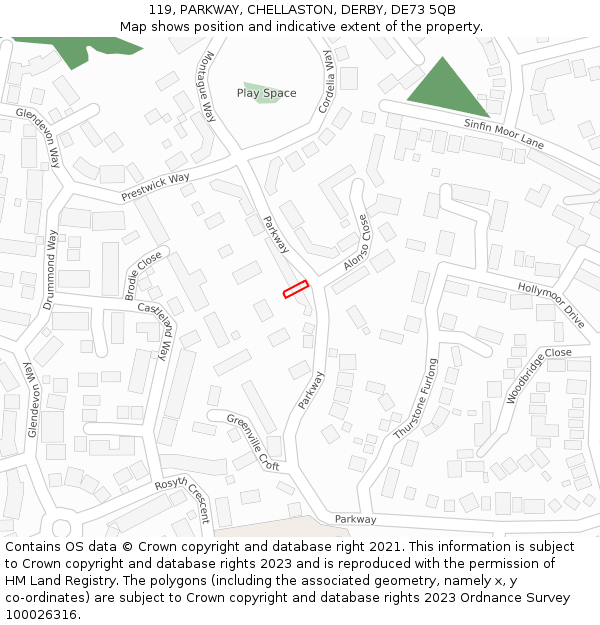 119, PARKWAY, CHELLASTON, DERBY, DE73 5QB: Location map and indicative extent of plot