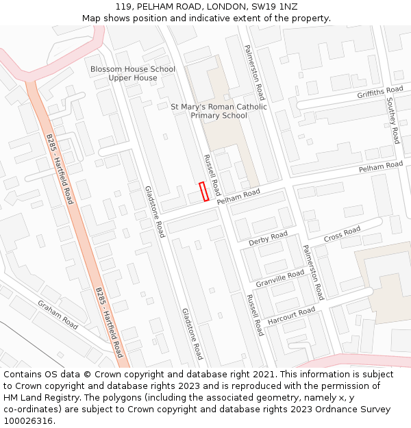 119, PELHAM ROAD, LONDON, SW19 1NZ: Location map and indicative extent of plot