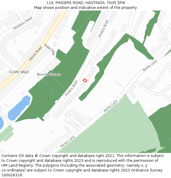 119, PINDERS ROAD, HASTINGS, TN35 5PW: Location map and indicative extent of plot