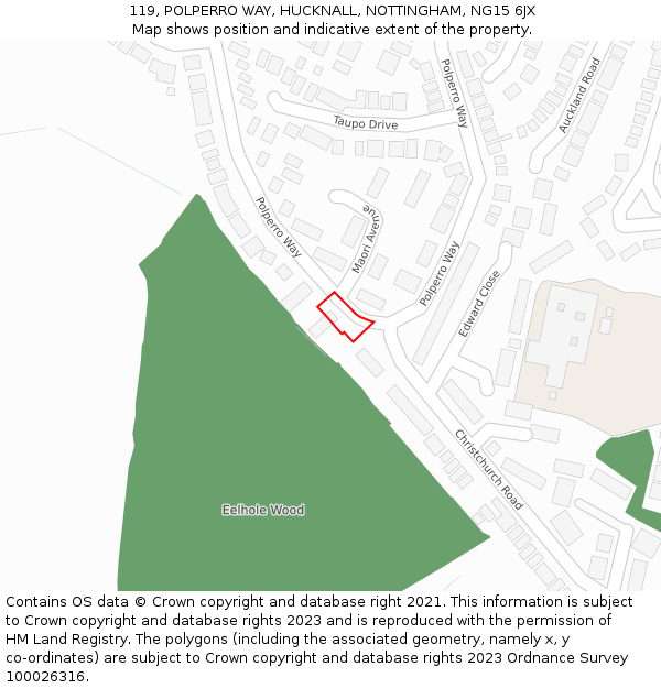 119, POLPERRO WAY, HUCKNALL, NOTTINGHAM, NG15 6JX: Location map and indicative extent of plot