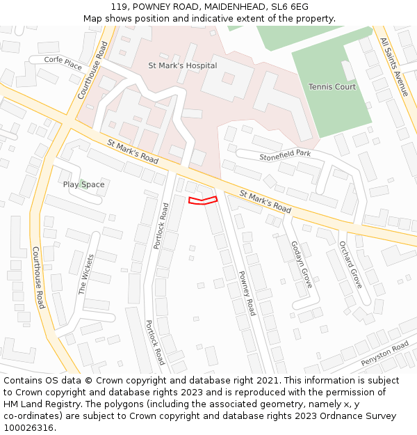 119, POWNEY ROAD, MAIDENHEAD, SL6 6EG: Location map and indicative extent of plot