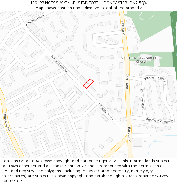 119, PRINCESS AVENUE, STAINFORTH, DONCASTER, DN7 5QW: Location map and indicative extent of plot