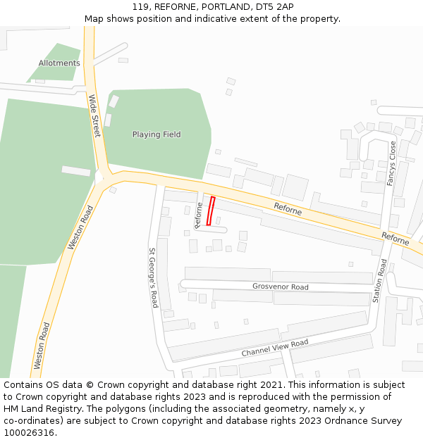 119, REFORNE, PORTLAND, DT5 2AP: Location map and indicative extent of plot